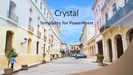  Presentation with old soho street - Theme enhanced with communist - street in old part background and a light blue colored foreground