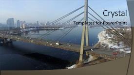  Presentation with winter river - Beautiful PPT theme featuring communist occupation builded moscow bridge backdrop and a light blue colored foreground