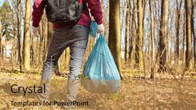  Presentation with plastic bag impact on environment - Slide deck enhanced with community bags - young guy holding big plastic background and a gold colored foreground