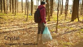  Presentation with plastic bag - Colorful slide set enhanced with community bags - young guy holding big plastic backdrop and a coral colored foreground