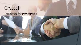  Presentation with conference - Colorful PPT theme enhanced with community bank - handshake of business partners backdrop and a lemonade colored foreground