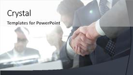  Presentation with conference - Presentation theme consisting of community bank - handshake of business partners background and a white colored foreground