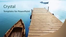  Presentation with wetlands - PPT theme featuring wooden bridge - albufera lake wetlands pier background and a sky blue colored foreground