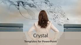  Presentation with composite - Beautiful theme featuring bridge gap - composite image of businesswoman standing backdrop and a soft green colored foreground