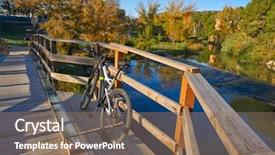  Presentation with wood bridge - Beautiful slide deck featuring sunny golden way water - sunset bike on autumn fall backdrop and a coral colored foreground