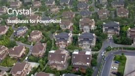  Presentation with building community - Audience pleasing slides consisting of community building - aerial view of houses backdrop and a gray colored foreground