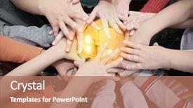  Presentation with community house - PPT theme featuring community building - children have combined hands together background and a coral colored foreground