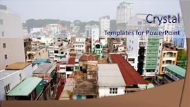 Presentation with building houses - PPT layouts featuring community building - colorful and chaotic houses background and a sky blue colored foreground