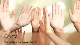  Presentation with building community - Colorful theme enhanced with community building - human hands on bright background backdrop and a coral colored foreground