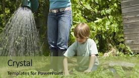 Presentation with gardening homes - Colorful presentation design enhanced with community care - young boy gardening with mother backdrop and a yellow colored foreground