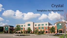  Presentation with community center - PPT theme having community center - business complex background and a teal colored foreground