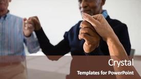  Presentation with community center - Presentation design having community center - senior friends holding hands background and a tawny brown colored foreground