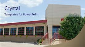  Presentation with community center - Audience pleasing presentation theme consisting of community center - warehouse office backdrop and a sky blue colored foreground