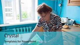  Presentation with dedication - Audience pleasing PPT layouts consisting of community dedication - elderly woman on the kitchen backdrop and a  colored foreground