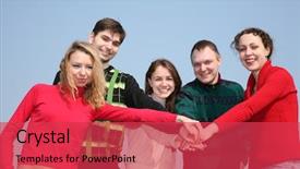  Presentation with friends - Slide deck featuring community dedication - friends with hands background and a red colored foreground