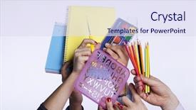  Presentation with focus group - Presentation with community dedication - group of hands holding education background and a sky blue colored foreground