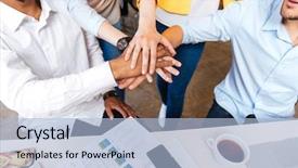  Presentation with dedication - Cool new presentation with community dedication - multiethnic group of young business backdrop and a light blue colored foreground