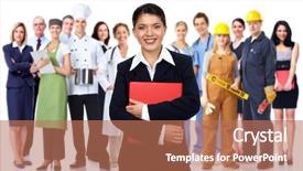  Presentation with community development - Slide deck featuring community development - business woman and group background and a coral colored foreground