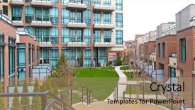  Presentation with apartments - Cool new PPT layouts with community development - new modern apartments with gorgeous backdrop and a coral colored foreground