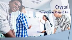  Presentation with company - Colorful presentation theme enhanced with community development - start-up company in investment pitch backdrop and a sky blue colored foreground