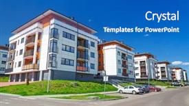  Presentation with apartments - Presentation design with community development - street with new apartments background and a teal colored foreground