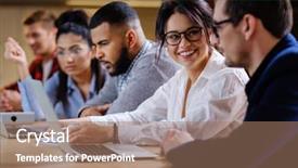  Presentation with coworking - Audience pleasing presentation theme consisting of community development - young colleagues discussing ideas backdrop and a coral colored foreground