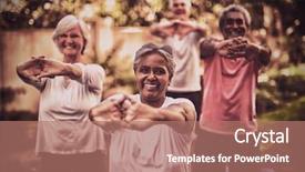  Presentation with honolulu senior - Amazing PPT theme having community exercise - portrait of senior woman stretching backdrop and a coral colored foreground
