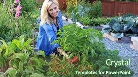  Presentation with vegetable garden - Amazing PPT layouts having community gardens - smiling blond woman backdrop and a tawny brown colored foreground
