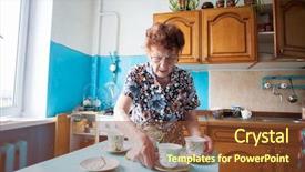 Presentation with elderly health - Amazing PPT theme having community health nursing - elderly woman on the kitchen backdrop and a tawny brown colored foreground