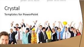  Presentation with group - Colorful presentation design enhanced with community health nursing - large group of happy workers backdrop and a white colored foreground