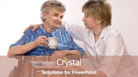  Presentation with care elderly - Colorful presentation theme enhanced with community healthcare - health care worker and elderly backdrop and a coral colored foreground