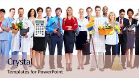  Presentation with group of people - PPT theme with community healthworker - group of business people background and a coral colored foreground