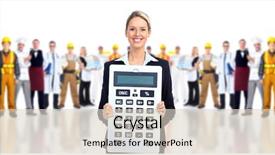  Presentation with industrial workers - Presentation having community healthworker - group of industrial workers isolated background and a lemonade colored foreground