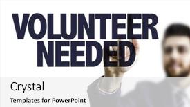  Presentation with volunteer - Amazing slide deck having community helpers - business man pointing the text backdrop and a white colored foreground