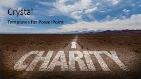  Presentation with community - Colorful PPT layouts enhanced with community helpers - charity written on desert road backdrop and a light blue colored foreground
