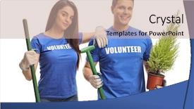  Presentation with young plant - Amazing presentation having community helpers - young volunteers with tools backdrop and a coral colored foreground