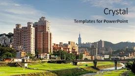  Presentation with green condominium - Presentation design having community house - beautiful suburb cityscape of taipei background and a light blue colored foreground