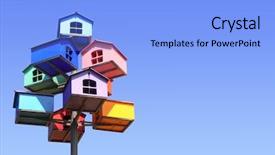  Presentation with community house - Presentation theme with community house - colorful nesting boxes on blue background and a light blue colored foreground