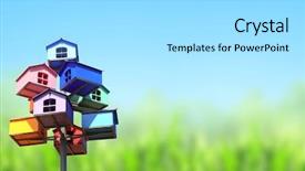  Presentation with community house - Slide set featuring community house - colorful nesting boxes on blue background and a light gray colored foreground