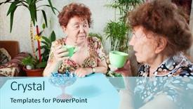  Presentation with seniors - Amazing presentation design having community house - two seniors drinks tea old backdrop and a cool aqua colored foreground