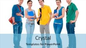  Presentation with students - Colorful slides enhanced with community leanring - happy smiling students standing together backdrop and a  colored foreground