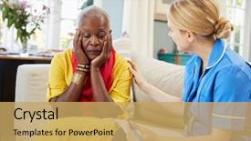  Presentation with community - PPT theme enhanced with community nurse visits senior woman background and a yellow colored foreground