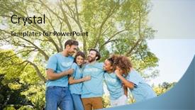  Presentation with community outreach - Colorful slide set enhanced with community outreach - group of volunteer having fun backdrop and a yellow colored foreground