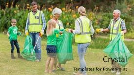  Presentation with family day - Presentation theme having community outreach - happy family collecting rubbish background and a mint green colored foreground