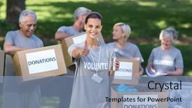  Presentation with volunteer - Colorful PPT theme enhanced with community outreach - happy volunteer brunette smiling backdrop and a  colored foreground