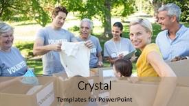  Presentation with volunteer - Beautiful slides featuring community outreach - sunny dayhappy volunteer family backdrop and a coral colored foreground