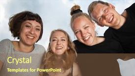  Presentation with students - Presentation theme consisting of casual young people - cheerful group of students outdoors background and a  colored foreground