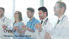  Presentation with community - Presentation theme consisting of community physicians - doctors sit in a row background and a  colored foreground