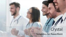  Presentation with community - Presentation enhanced with community physicians - doctors sit in a row background and a  colored foreground