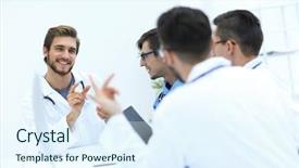  Presentation with meeting - Presentation enhanced with community physicians - group of doctors background and a  colored foreground